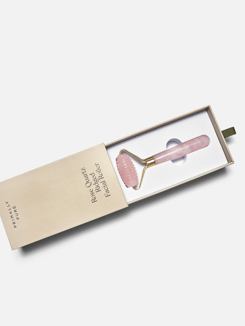 Rose Quartz Ridged Facial Roller – Textured Therapy Tool for Deep Facial Massage